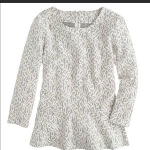 J crew grey and cream lace peplum blouse XS